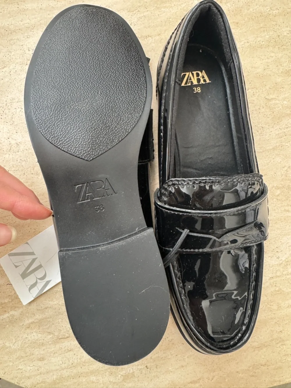 Zara Black Patent Leather Penny Loafers - Picture 2 of 6